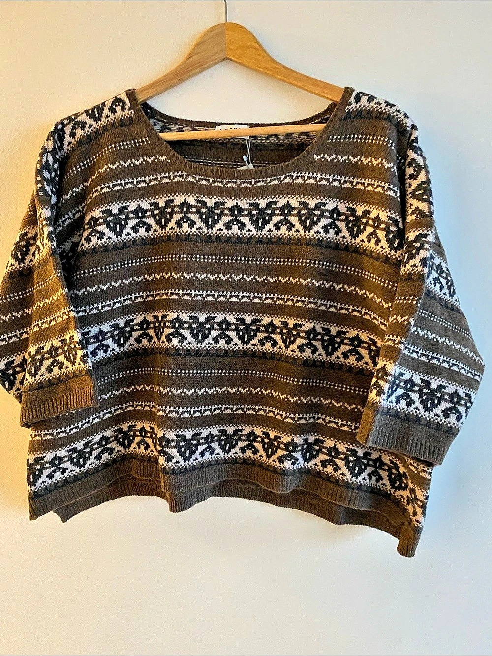 NWT LEPSIM Japanese Brand 69% Lambswool Blend Fair Isle Oversized Cropped Sweate